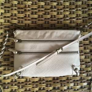 Elliott Lucca cream white leather crossbody purse